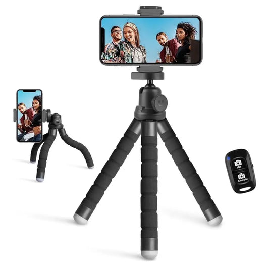 Flexible Mini Phone Tripod, Portable and Adjustable Camera Stand Holder with Wireless Remote and Universal Clip, Compatible with Cellphones, Sports Cameras