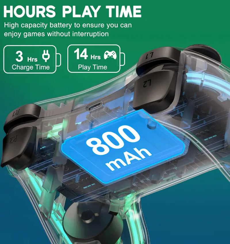 Wireless Switch Pro Controller for Switch Controller/Lite/Oled with RGB Breathing LED, Switch Controllers Remote Supports Multi-Platform&App with Turbo, Wake-Up, Vibration,Transparent