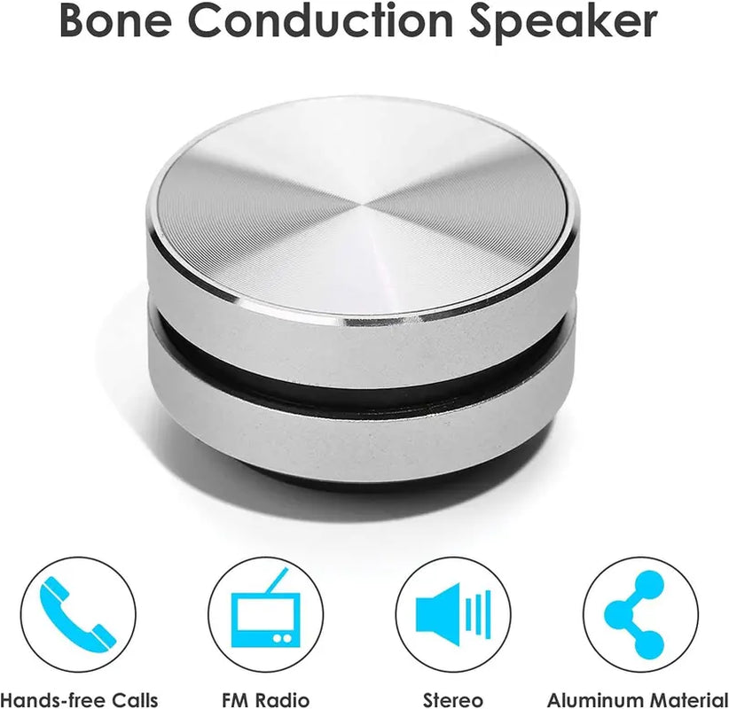 Mini Bone Conduction Speaker with Magnetic Stickers, Make Anything into Speaker Humbird Speaker Wireless Bass Sound for Travel, Silver Audio Bluetooth Compact Metal Plastic Stereo Birthday Device