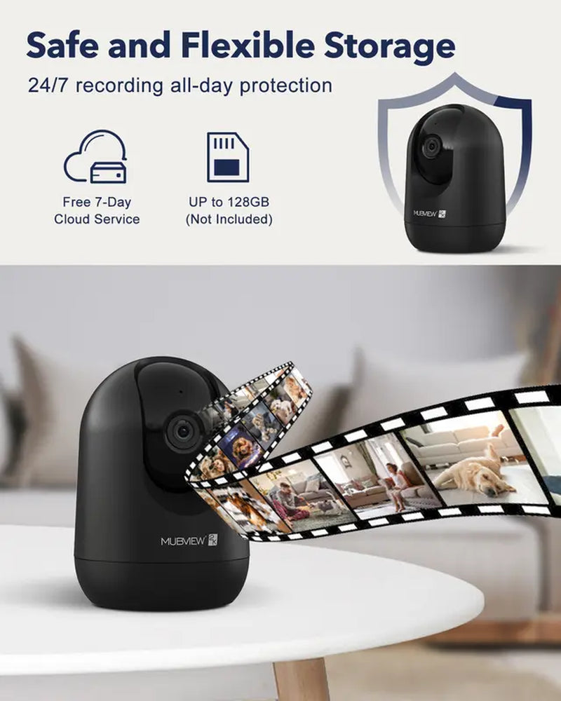 MUBVIEW PK320B Indoor 24/7 Monitoring PTZ Wired Security Camera in Black