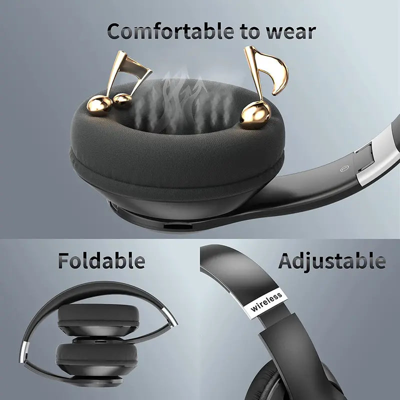 Wireless Bluetooth Headphones Over-Ear, 60H Playtime Foldable and Wired Stereo Headset Hifi Stereo Sound with 6 EQ Modes