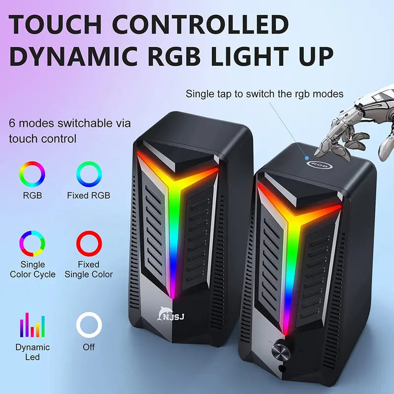 RGB Gaming Speakers, Computer Speakers for Desktop Bluetooth Wireless & 3.5Mm Aux-In Connection, Controllable RGB Lighting, 2.0 Usb-Powered Stereo PC Speaker for Laptop, Monitor, Phones,Tablets