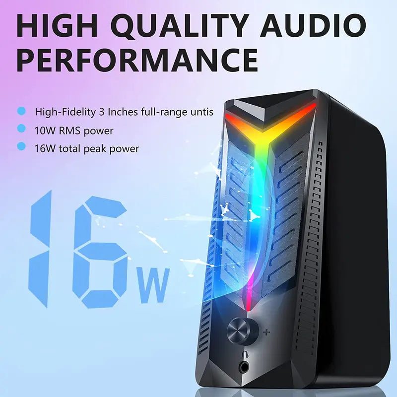 RGB Gaming Speakers, Computer Speakers for Desktop Bluetooth Wireless & 3.5Mm Aux-In Connection, Controllable RGB Lighting, 2.0 Usb-Powered Stereo PC Speaker for Laptop, Monitor, Phones,Tablets
