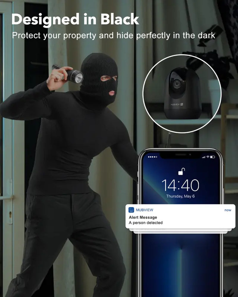 MUBVIEW PK320B Indoor 24/7 Monitoring PTZ Wired Security Camera in Black