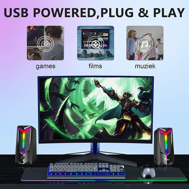 RGB Gaming Speakers, Computer Speakers for Desktop Bluetooth Wireless & 3.5Mm Aux-In Connection, Controllable RGB Lighting, 2.0 Usb-Powered Stereo PC Speaker for Laptop, Monitor, Phones,Tablets
