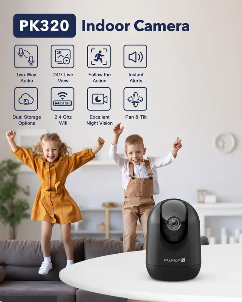 MUBVIEW PK320B Indoor 24/7 Monitoring PTZ Wired Security Camera in Black