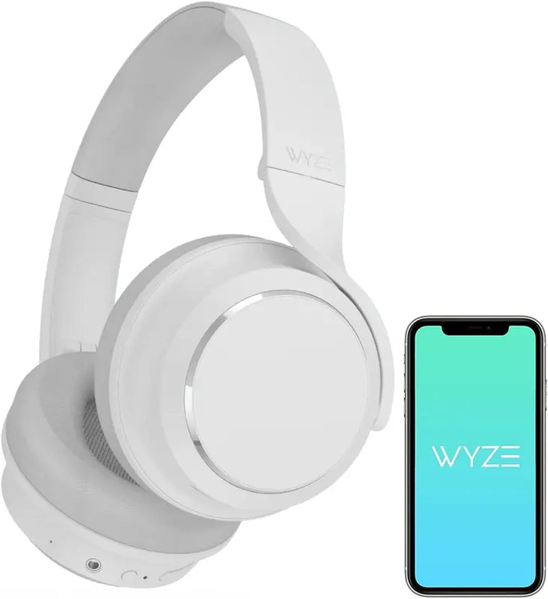 Wyze Headphones — #1 Over-Ear Headphones on Tiktok, 40Db Active Noise Cancelling Bluetooth Earphones, Transparency Mode, Great Bass, Custom EQ in App, Microphone, Foldable, Lightweight, Alexa Built-In, W/ Aux Cord, Android Ios Audio Black Sweat Resistant