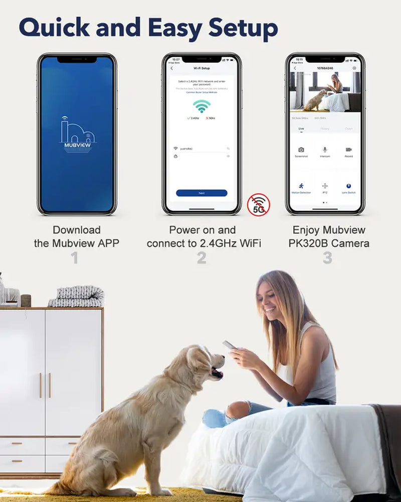 MUBVIEW PK320B Indoor 24/7 Monitoring PTZ Wired Security Camera in Black