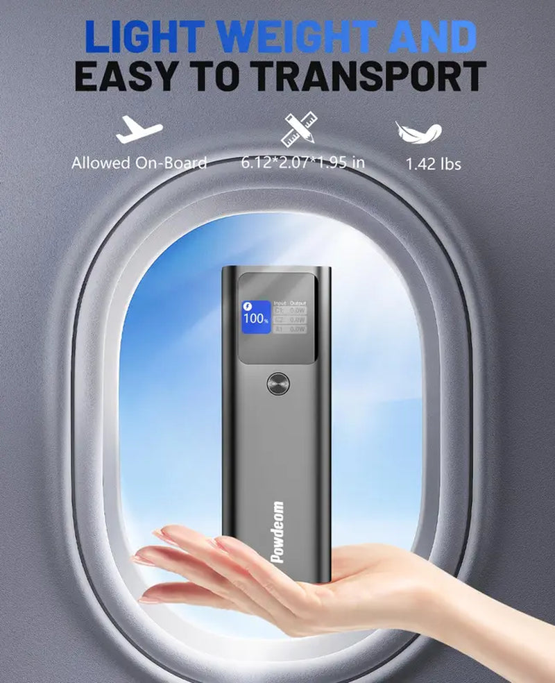 Powdeom 140W Power Bank, 24600Mah 3-Port PD3.1 Portable Laptop Charger with Two 140W Port, Smart Digital Display, Portable Phone Charger for Iphone 15/14 Series, Macbook, Ipad, Samsung, Airpods Etc Accessories Charging Electronic Smartphone Chargeable