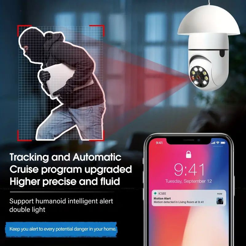 WESECUU Bulb Security Camera - HD 3 Megapixel Home Camera - 2.4G/5Ghz Wifi Compatible Surveillance Camera for Home, Elderly Kids and Pets Surveillance - Perfect for Enhanced Security,Securitycamera Viral Lightbulb