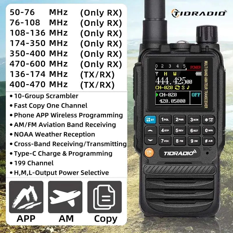 TIDRADIO TD-H3 GMRS&HAM Radio Handheld Long Range,Wireless Programming Multi-Band Receiving Two-Way Radio,Usb-C Programming & Charging,2500Mah Battery,Am/Fm Reception,Noaa VOX SCAN