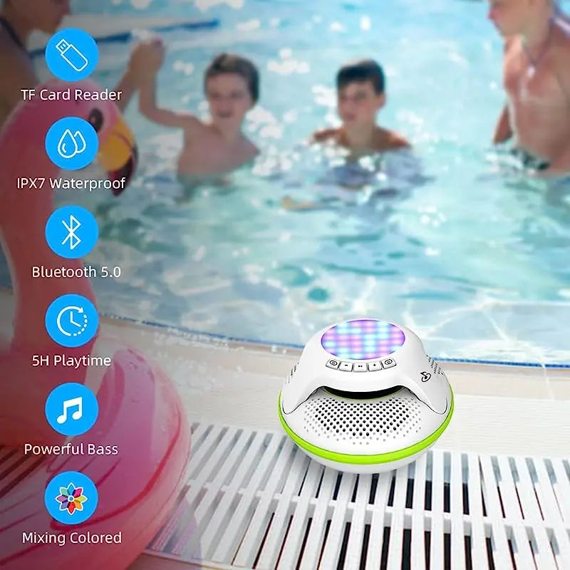 Waterproof Bluetooth Speaker,Swfoer Shower Speakers Bluetooth Wireless Waterproof IPX7 Pool Floating with BT 5.0 Multi-Lights for Hot Tub Pool Bathroom Gift for Baby Adults (Green)