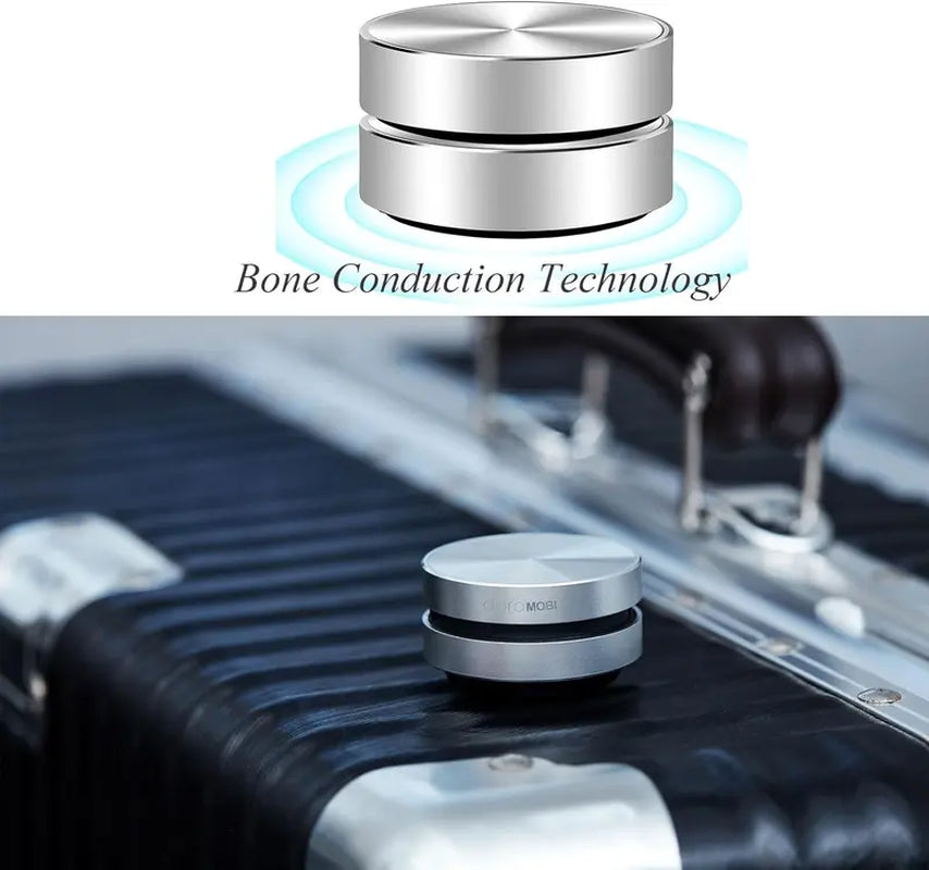 Mini Bone Conduction Speaker with Magnetic Stickers, Make Anything into Speaker Humbird Speaker Wireless Bass Sound for Travel, Silver Audio Bluetooth Compact Metal Plastic Stereo Birthday Device