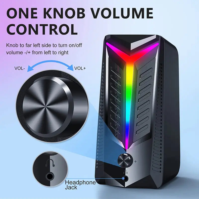 RGB Gaming Speakers, Computer Speakers for Desktop Bluetooth Wireless & 3.5Mm Aux-In Connection, Controllable RGB Lighting, 2.0 Usb-Powered Stereo PC Speaker for Laptop, Monitor, Phones,Tablets