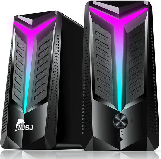 RGB Gaming Speakers, Computer Speakers for Desktop Bluetooth Wireless & 3.5Mm Aux-In Connection, Controllable RGB Lighting, 2.0 Usb-Powered Stereo PC Speaker for Laptop, Monitor, Phones,Tablets