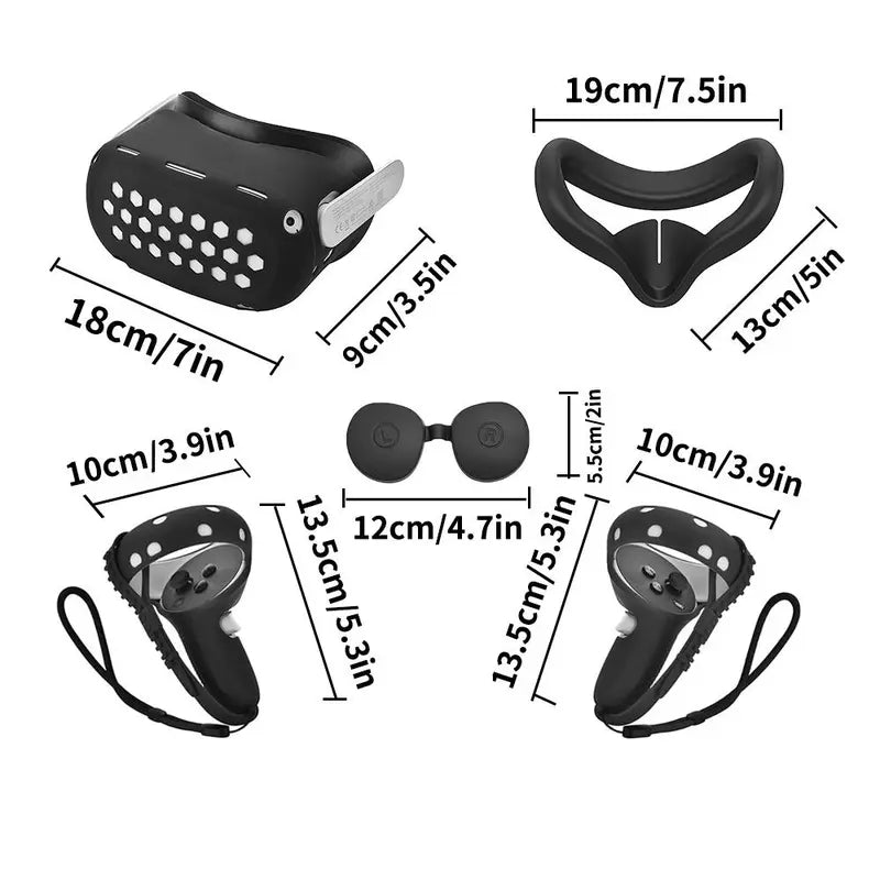 VR Gaming Device Protective Case Kit for Oculus Quest 2, Includes Face Cover, Controller Grip Cover, Lens Cover, Wearable Accessories, Male Game Room Accessories