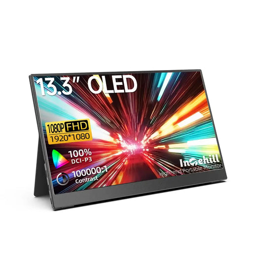 Intehill Portable Gaming Monitor 13.3-Inch OLED Portable Monitor with FHD Screen Response Time 1Ms Vivid Color 10Bit 100% DCI-P3 Mini PC Monitor External Monitor for Laptop Switch Samsung Dex