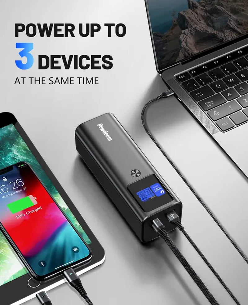 Powdeom 140W Power Bank, 24600Mah 3-Port PD3.1 Portable Laptop Charger with Two 140W Port, Smart Digital Display, Portable Phone Charger for Iphone 15/14 Series, Macbook, Ipad, Samsung, Airpods Etc Accessories Charging Electronic Smartphone Chargeable