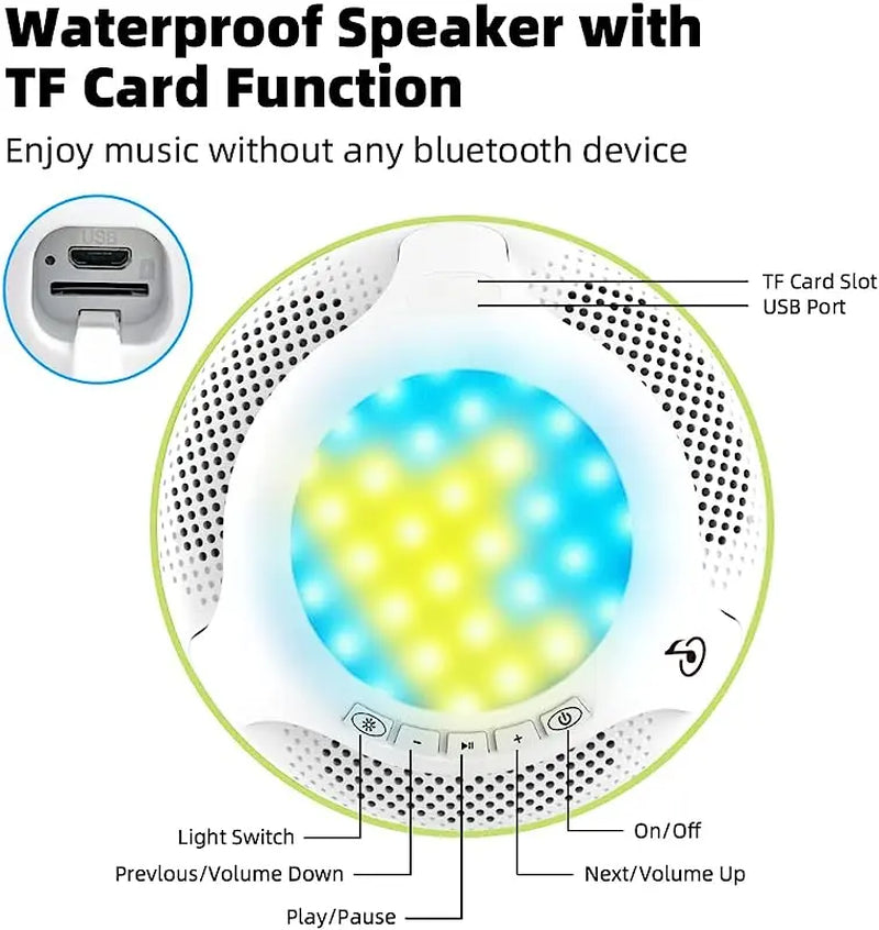 Waterproof Bluetooth Speaker,Swfoer Shower Speakers Bluetooth Wireless Waterproof IPX7 Pool Floating with BT 5.0 Multi-Lights for Hot Tub Pool Bathroom Gift for Baby Adults (Green)