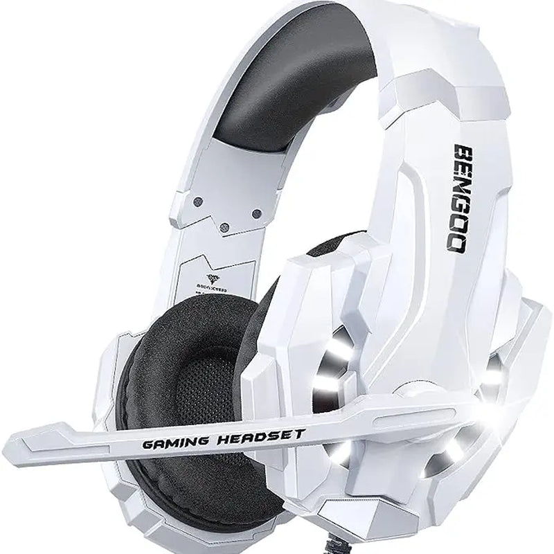 Gaming Headset for PS4 PC Xbox One PS5 Controller, Noise Cancelling over Ear Headphones with Mic, LED Light, Bass Surround, Soft Memory Earmuffs for Laptop Mac Nintendo NES Games