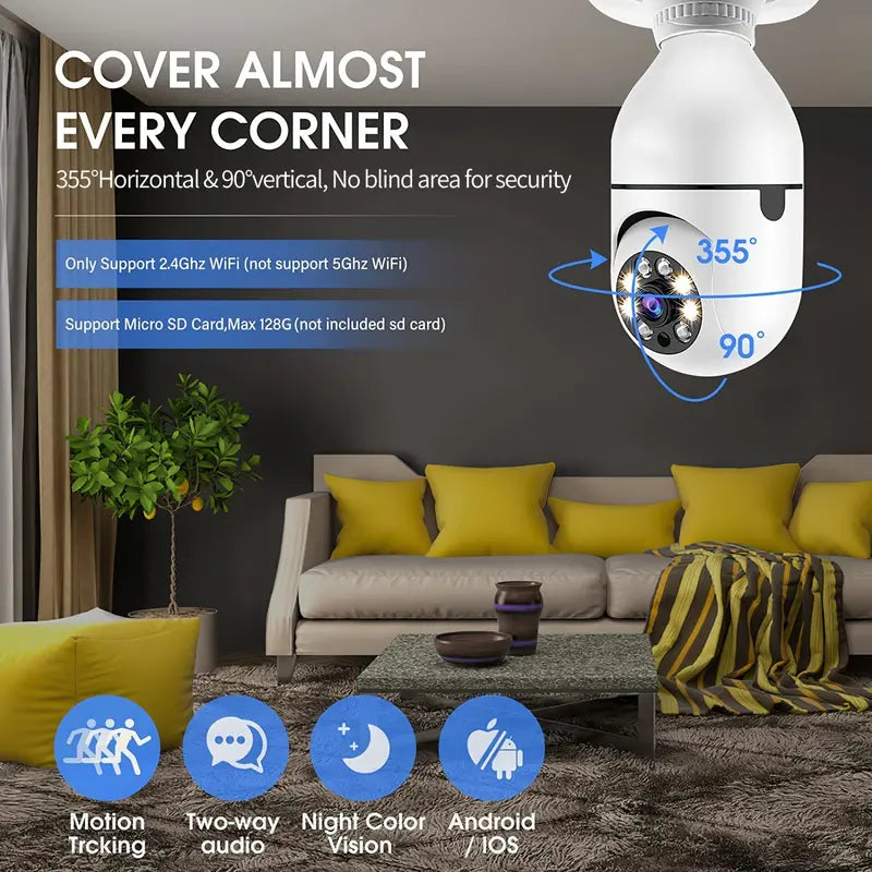WESECUU Bulb Security Camera - HD 3 Megapixel Home Camera - 2.4G/5Ghz Wifi Compatible Surveillance Camera for Home, Elderly Kids and Pets Surveillance - Perfect for Enhanced Security,Securitycamera Viral Lightbulb