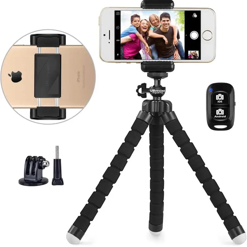 Flexible Mini Phone Tripod, Portable and Adjustable Camera Stand Holder with Wireless Remote and Universal Clip, Compatible with Cellphones, Sports Cameras