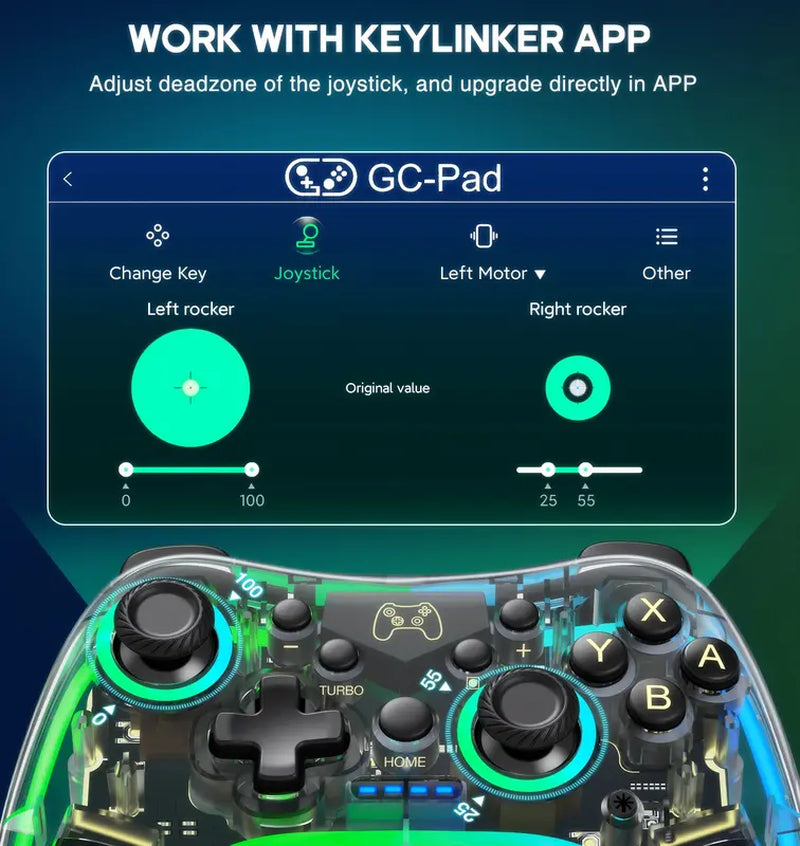 Wireless Switch Pro Controller for Switch Controller/Lite/Oled with RGB Breathing LED, Switch Controllers Remote Supports Multi-Platform&App with Turbo, Wake-Up, Vibration,Transparent