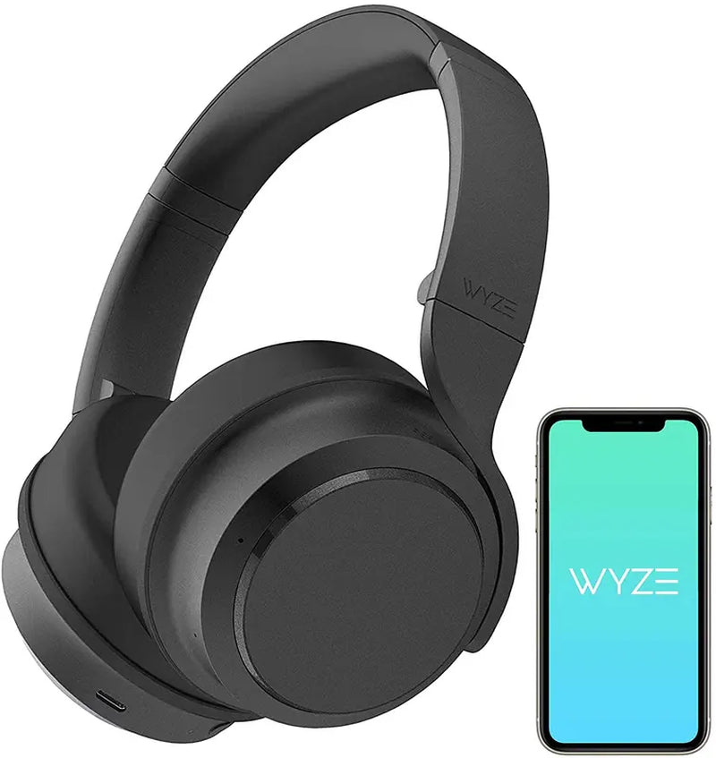 Wyze Headphones — #1 Over-Ear Headphones on Tiktok, 40Db Active Noise Cancelling Bluetooth Earphones, Transparency Mode, Great Bass, Custom EQ in App, Microphone, Foldable, Lightweight, Alexa Built-In, W/ Aux Cord, Android Ios Audio Black Sweat Resistant