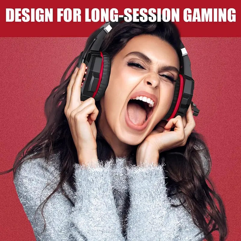 Gaming Headset for PS4 PC Xbox One PS5 Controller, Noise Cancelling over Ear Headphones with Mic, LED Light, Bass Surround, Soft Memory Earmuffs for Laptop Mac Nintendo NES Games