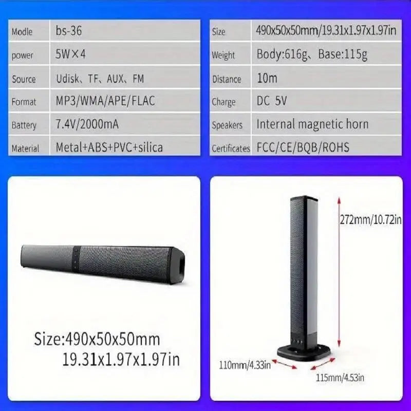 Multifunctional Wireless Audio Speaker for Mother'S Day Gift, 1 Count Summer 20W 3D Stereo Surround Sound Bluetooth-Compatible Speaker, Foldable Small TV Soundbar for TV PC Smartphone Devices