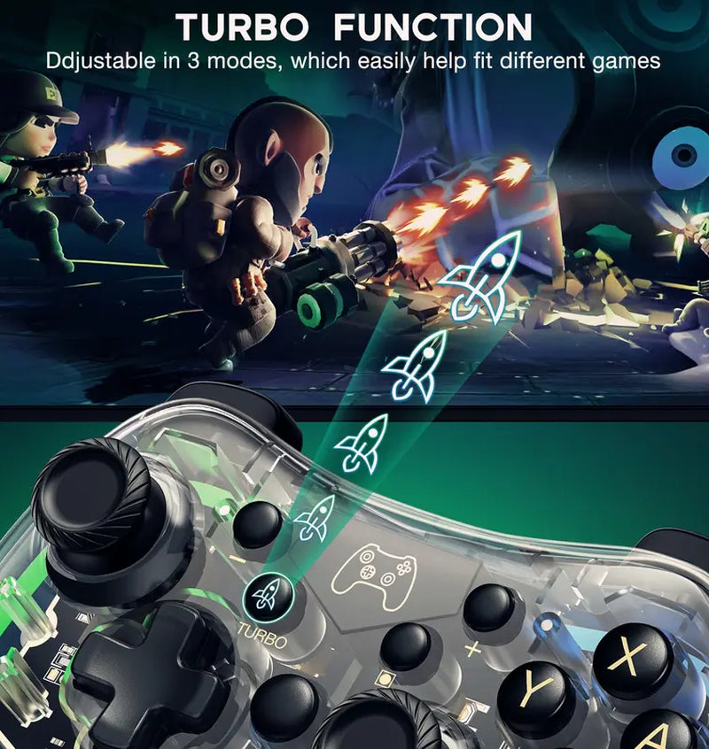 Wireless Switch Pro Controller for Switch Controller/Lite/Oled with RGB Breathing LED, Switch Controllers Remote Supports Multi-Platform&App with Turbo, Wake-Up, Vibration,Transparent