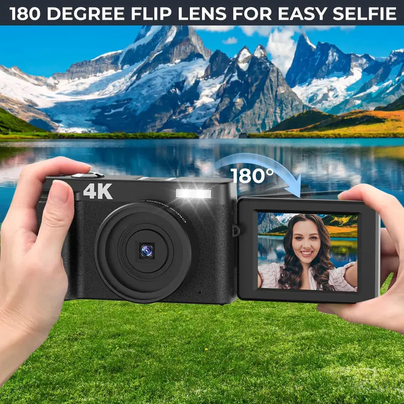 DC101 4K Digital Cameras, Auto Focus 48MP Digital Camera, 16X Magnification Video Camera with 32G Memory Card, 4K Video Recording 180° Flippable Display Camera, Electronics Cameras, Summer Gifts 2024