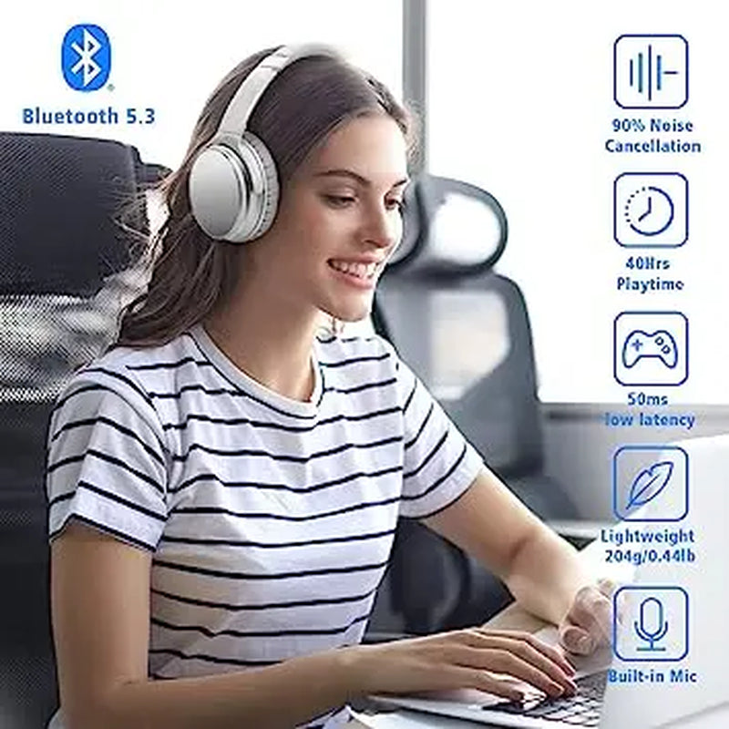 Srhythm Nicecomfort 25Pro Active Noise Cancelling Headphones Wireless,Bluetooth Headset with Game Mode Silver