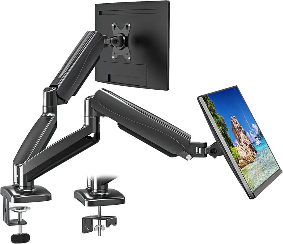 MOUNTUP Gas Spring Dual Monitor Arm for Max 32'' Monitors Clamp&Grommet Desk Mount